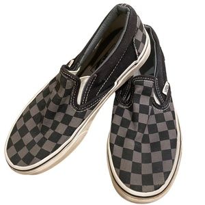 Vans Black and Grey Check Slip On Shoes Size 3.5